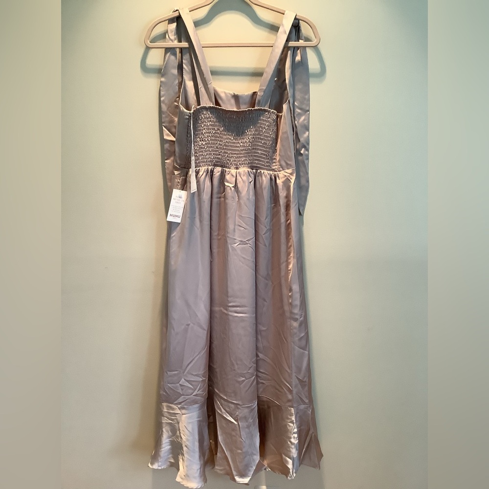 NWT Show Me Your Mumu Wedding/Party Claire Midi Dress Dune Luxe Satin Size Large - Picture 8 of 9